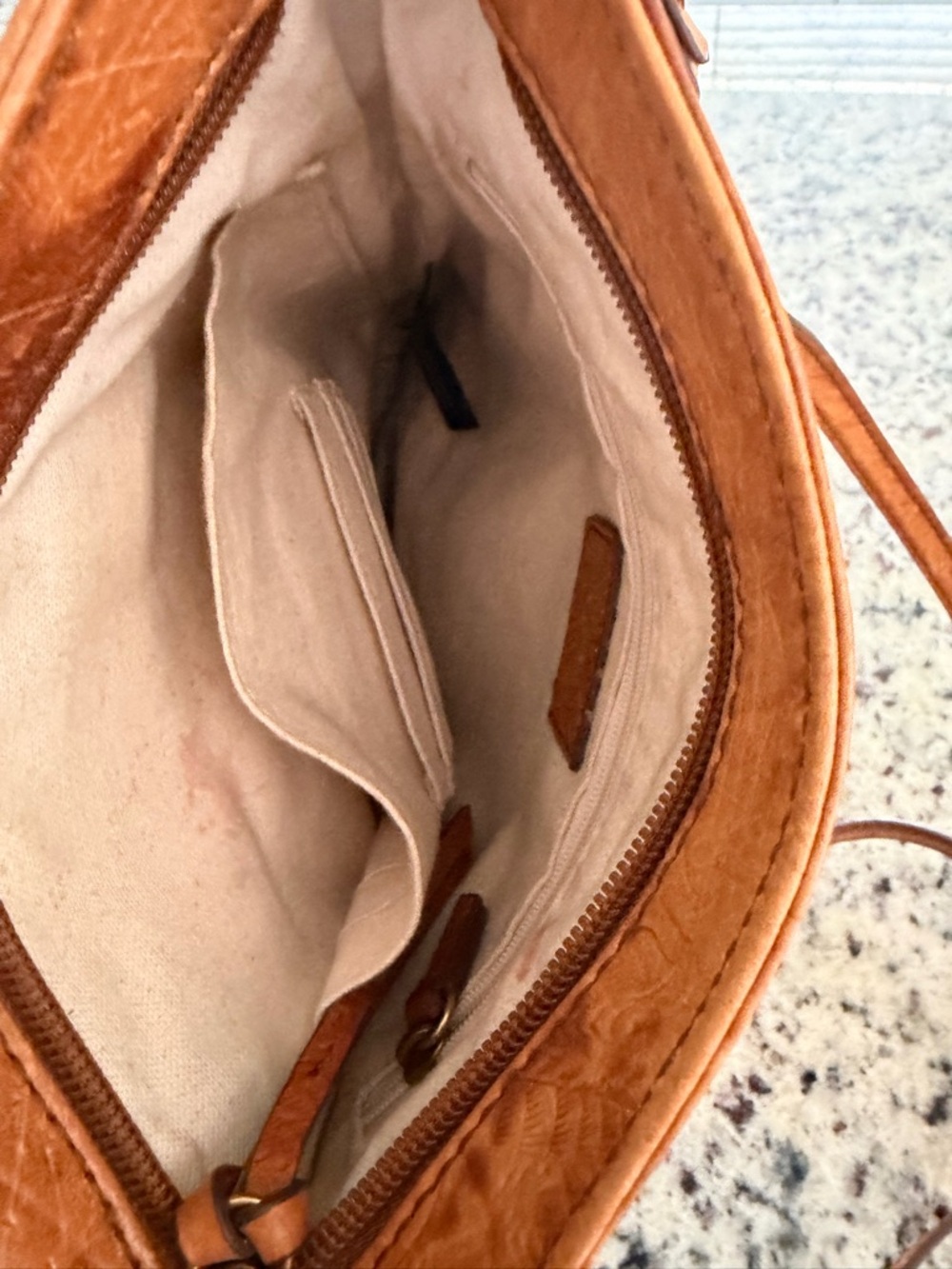 margot Embossed Tan Leather Crossbody Bag - Picture 3 of 3